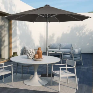 Olar-Powered Aluminum Patio Umbrella with LED Light UV-Resistant Waterproof Parasol 2.1/3M for Garden Gym Park Customization