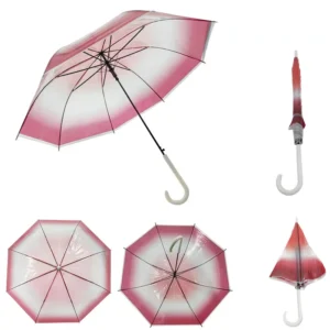 Ombre Pink-Edge POE Transparent Straight Umbrella with White Crook Handle
