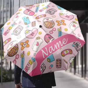 One Piece Custom Cute Nurse Name Fold Umbrella Personalized Medical Theme Gift No MOQ Custom UV Print Paraguas Personalizado