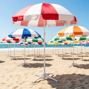 Orange and White Striped Steel Beach Umbrella for 3-4 People, Waterproof, Customizable