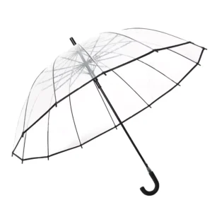 Outdoor 16-Rib Fully Transparent POE Windproof Reinforced Large Automatic Straight Umbrella