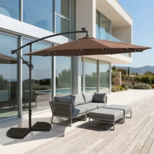 Outdoor 3M Patio Garden Brown Solar Umbrella with LED Light