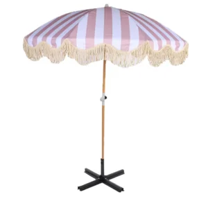 Outdoor 7 Ft Adjustable Beach Umbrella, UPF 50+ Protection, Tassel Fringe