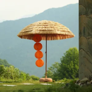 Outdoor 8k Folding Beach Umbrella Outdoor Parasol Simulation Straw Sun Umbrella for Courtyard Sunscreen for Villas Scenic Areas