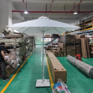 Outdoor 9ft Parasol Tent with Center Pole, LED, Aluminum and Steel, for Gyms Hospitals Warehouses Gardens and Restaurants