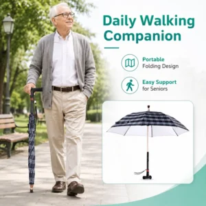 Outdoor Aluminum Alloy Class II Hiking Pole Umbrella Cane Non-Slip Walking Stick for Seniors Rain and Sun Protection