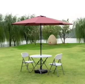 Outdoor Aluminum Center-Post Straight Umbrella with Base for Courtyard, Garden, Villa, and Beach