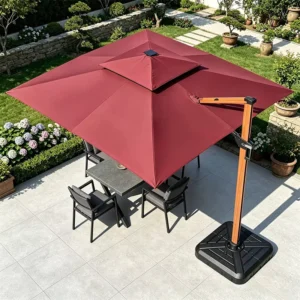 Outdoor Aluminum Garden Roman Umbrella 3x3m Solar Powered LED Cantilever Patio Umbrella