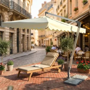 Outdoor Aluminum Hanging Umbrella with Hand Crank, Foldable Waterproof, Marble Base for Cafe Patio