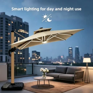 Outdoor Aluminum Patio Shade Canopy Solar-Powered LED Lighting Durable Roman-Style Design for Commercial Villas Gardens Terraces