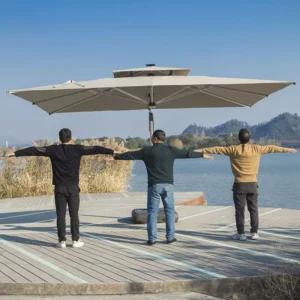 Outdoor Aluminum Square Cantilever Parasol with LED Light