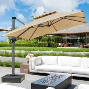 Outdoor Aluminum Sunshade Umbrella Lightweight Anti-UV Waterproof Cantilever Parasol with Roma Base for Garden Beach Hotel