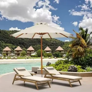 Outdoor Aluminum Umbrella with Coated Center Pole, Foldable, 360 Degree Rotating, for Parks Restaurants and Beaches