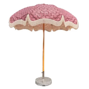 Outdoor Beach Garden Fiberglass Arc-Shaped French Tassel Umbrella with Central Column