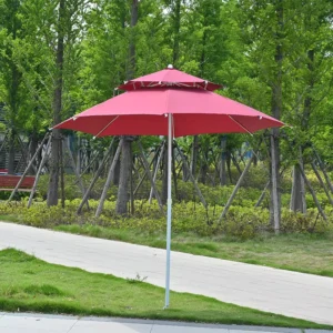 Outdoor Beach Parasol Double Top Design Fiberglass Reinforced Wind Resistant UV Blocking Sun Umbrella