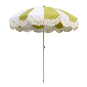 Outdoor Beach Parasol with Fringe Portable UV Protection Patio Tassel Umbrella for Garden Pool