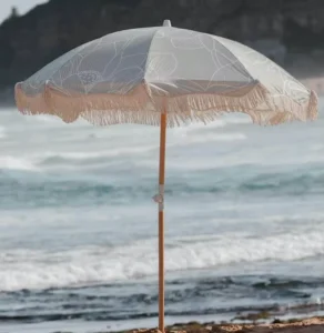 Outdoor Beach Umbrella 1.8m with Fringe Luxury Sun Shade for Travel 200g Polyester Fabric & Cotton Tassel