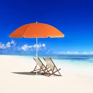 Outdoor Beach Umbrella 2.2m Red 210T Oxford Steel Mixed Material Sand Anchor Carry Bag Foldable Sun Shade Lighting