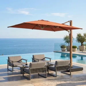 Outdoor Cantilever Patio Umbrella with Aluminum Base, 2-Tier Square Design for Patio, Pool, and Deck, Factory Direct
