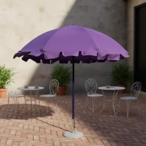 Purple Scalloped Edge Patio Umbrella UV Protection Outdoor Cafe Parasol
