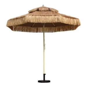 Outdoor Center-Pole Thatched Umbrella Patio Garden Beach Umbrella for Courtyard Use