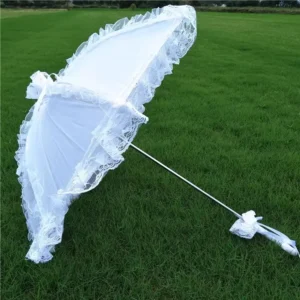 Outdoor Children’s European Style Photography Prop Lace Umbrella with Aluminum Alloy Ribs for Wedding Performance Dance White