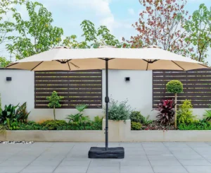 Outdoor Commercial Aluminum Patio Umbrella with Crank and Auto Tilt for Garden, Beach, and Cafe