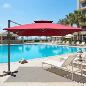 Outdoor Contemporary Large Pool Umbrella 360° Tilt Aluminum Cantilever Patio Parasol