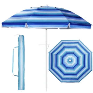 Outdoor Custom Advertising Beach Parasol 6.5Ft Stripe Design Sun Beach Umbrella