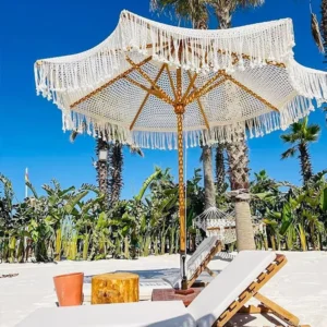 Outdoor Decoration Luxurious Solid Wood Beach Umbrella with Tassels Garden Umbrella