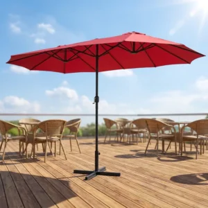 Outdoor Double Canopy Patio Umbrella for Long Table Garden Commercial Use Double-Sided Rectangular Parasol