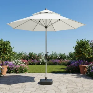 Outdoor Double-Top Aluminum Center Pole UV Protection Commercial Sun Umbrella 2.7m Radii Water-Fillable Base Windproof Rainproof