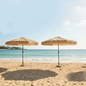 Outdoor Foldable Center Pillar Parasol Waterproof Rainproof Simulated Thatched Umbrella for Hotel Courtyard Park