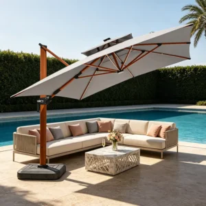 Outdoor Furniture Restaurant Umbrella Parasol Cantilever Waterproof Foldable Luxury Aluminum Umbrella Warehouse Kitchen