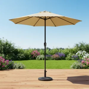 Outdoor Furniture Sunshade Large Parasol 2.5m Hand-cranked Central Pole Beach Umbrella Polyester Modern Design for Courtyard