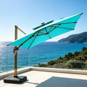 Outdoor Furniture Waterproof Foldable Cantilever Sun Umbrella with Custom Logo Solar Lights for Gym Hotel and Garden