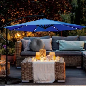 Outdoor Garden 8 Panel Patio Banana Umbrella 3m Parasol Cantilever Led