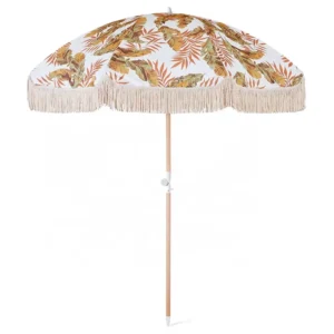 Outdoor Garden Fabric UV-Protected Summer Beach Umbrella with Tassels