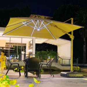 Outdoor Garden Luxury Sun Parasol Umbrella for Restaurant Solar Led Lights Side Pole Offset Cantilever Umbrella