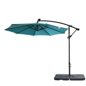 Outdoor Garden Patio Banana Umbrella with Solar LED Lights Steel Side Pole Waterproof for Hotel Use Factory