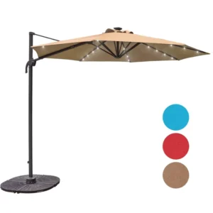 Outdoor Garden Patio Parasol LED Solar Umbrella 160g 70*70cm Cross Base Custom Market Powered Patio LED Umbrella
