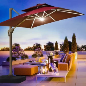 Outdoor Garden Roman Umbrella Aluminum 3m Square Offset Parasol 10ft Cantilever Patio Umbrella With Solar Lights