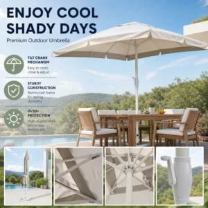Outdoor Garden Sun Umbrella Beach Parasol Heavy Duty Large With Base Patio Hotel Restaurant Backyard