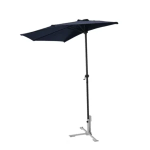 Outdoor Half-Round Patio Umbrella with Crank Lift and Polyester Fabric for Balcony, Yard, and Garden