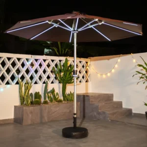 Outdoor Hand-Cranked Aluminum Center Pole Umbrella, 200D Waterproof Fabric, 2.7m Radius