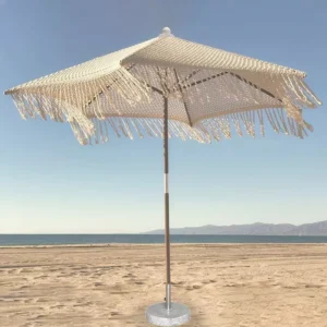 Outdoor Handwoven Beech Wood Garden Parasol with Sunscreen and Tassel
