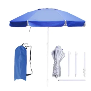 Outdoor Heavy Duty Windproof UV50+ Foldable Beach Umbrella With Sand Anchor