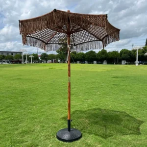 Outdoor Hollow Carved Mid-Pole Furniture Parasol with Fabric Canopy