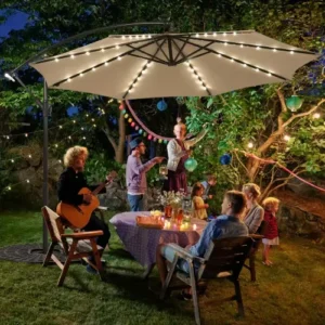 Outdoor LED String Banana Parasol Steel Polyester for Balcony Courtyard Garden