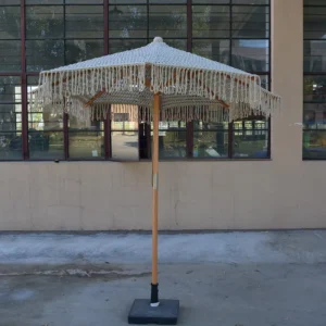 Outdoor Macrame Cotton Wooden Tassel Fringe Beach Parasol